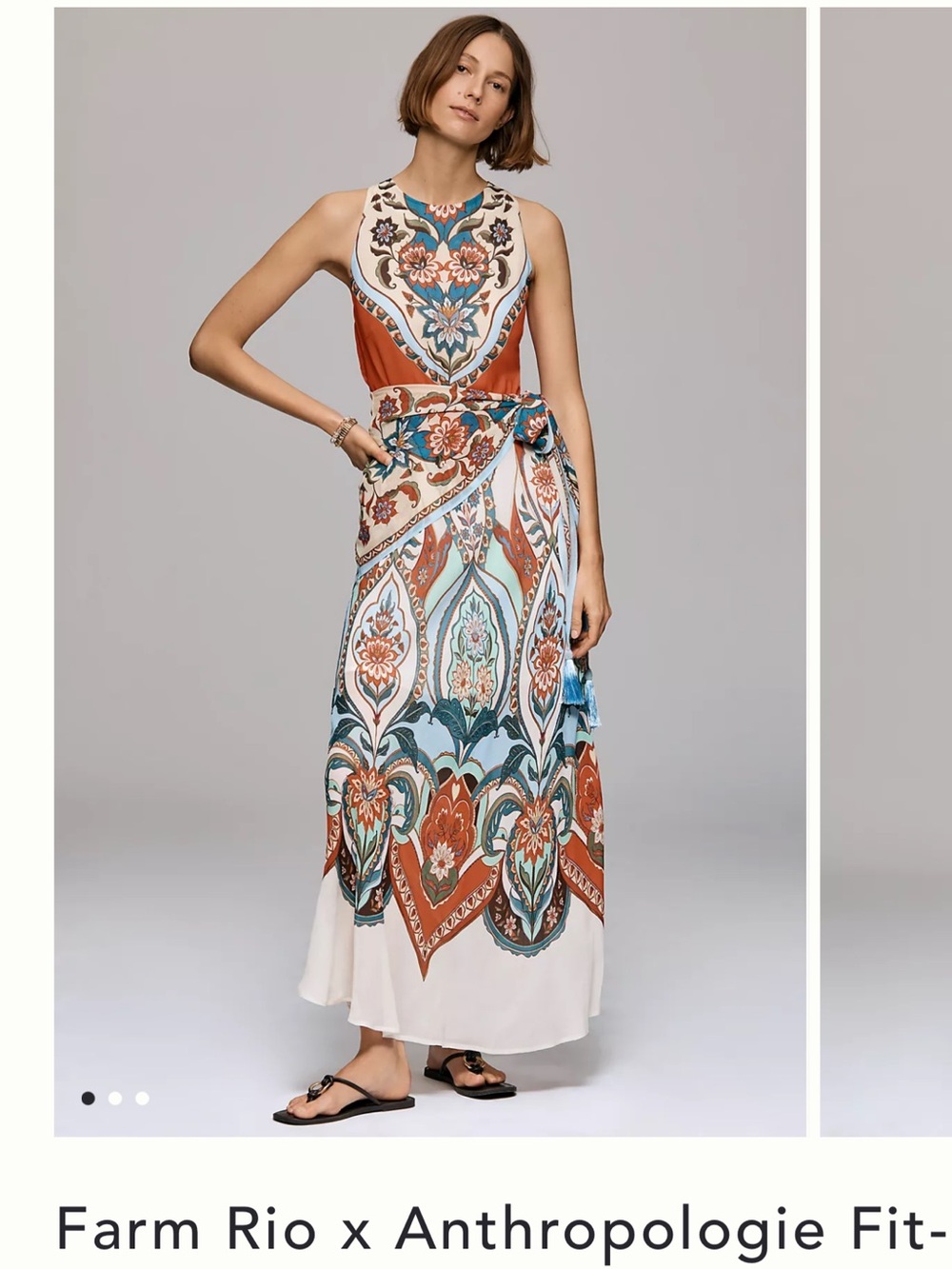 FARM Rio White Maxi Dress with Rust & Teal Paisley Print